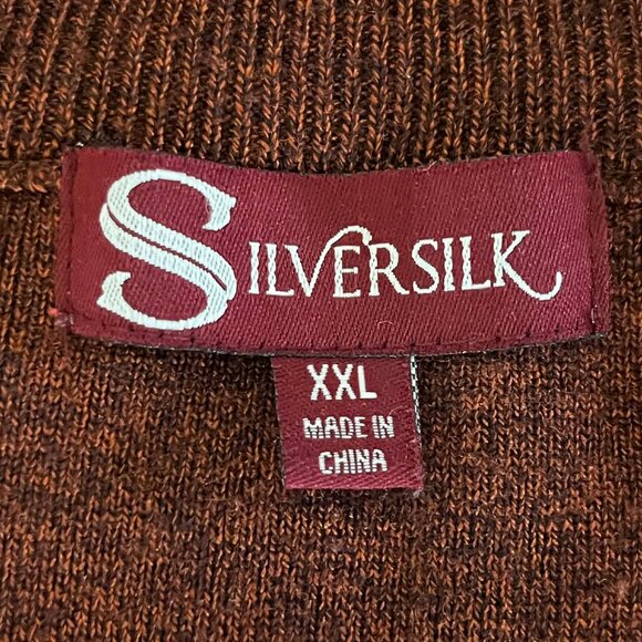 Silver Silk Full Zip Cardigan Sweater with a Faux Leather Elbow Men's XXL - Picture 6 of 7